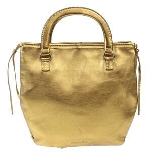 Prada Metallic Gold Leather Tote Crossbody Bag